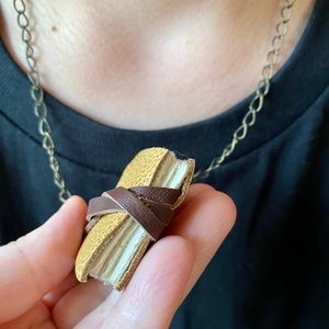 Laura Carey Books - Custom Tiny Leather Book Pendant/Necklace - NWOT